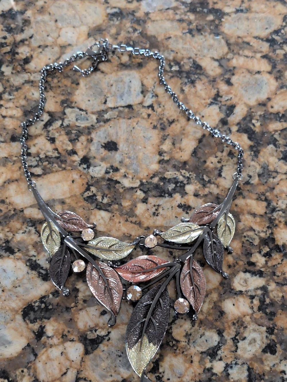 Tri-Tone Leaf Statement Necklace - Women's Jewelry